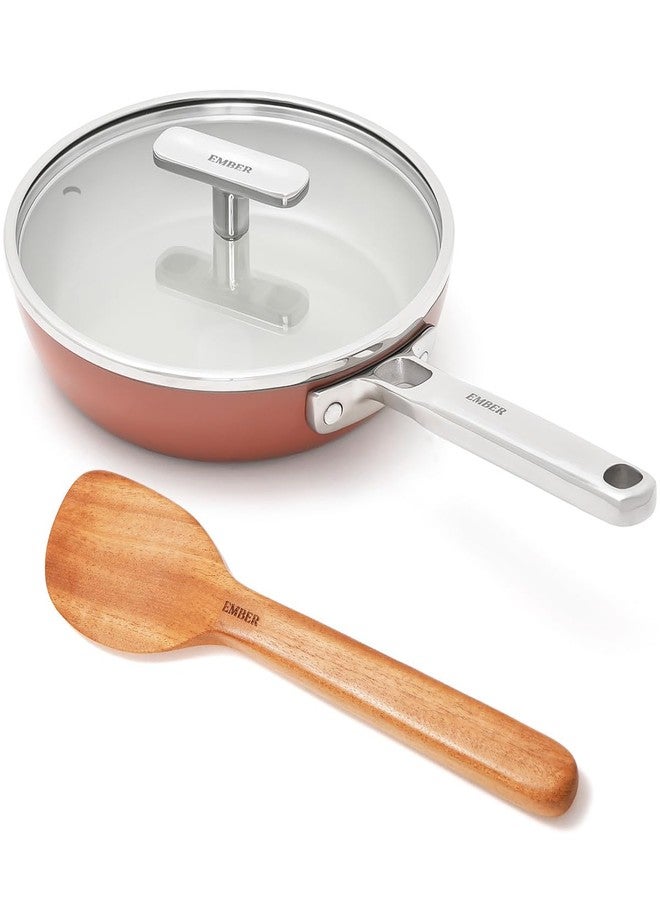 Ember Cookware مقلاة سيراميك أرسيللا من إمبر كوكوير، 20 سم، مع غطاء زجاجي | أواني طهي غير لاصقة وغير سامة | معتمدة من معهد المواصفات الهندية | مقلاة للبيض والأومليت | ملعقة مسطحة واحدة | مقبض فولاذي | خالية من مركبات PFAS وPTFE | ضمان 5 سنوات | تيراكوتا - Image 1